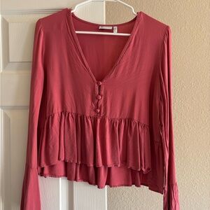 ASOS Pink Long Sleeve Ruffle Blouse